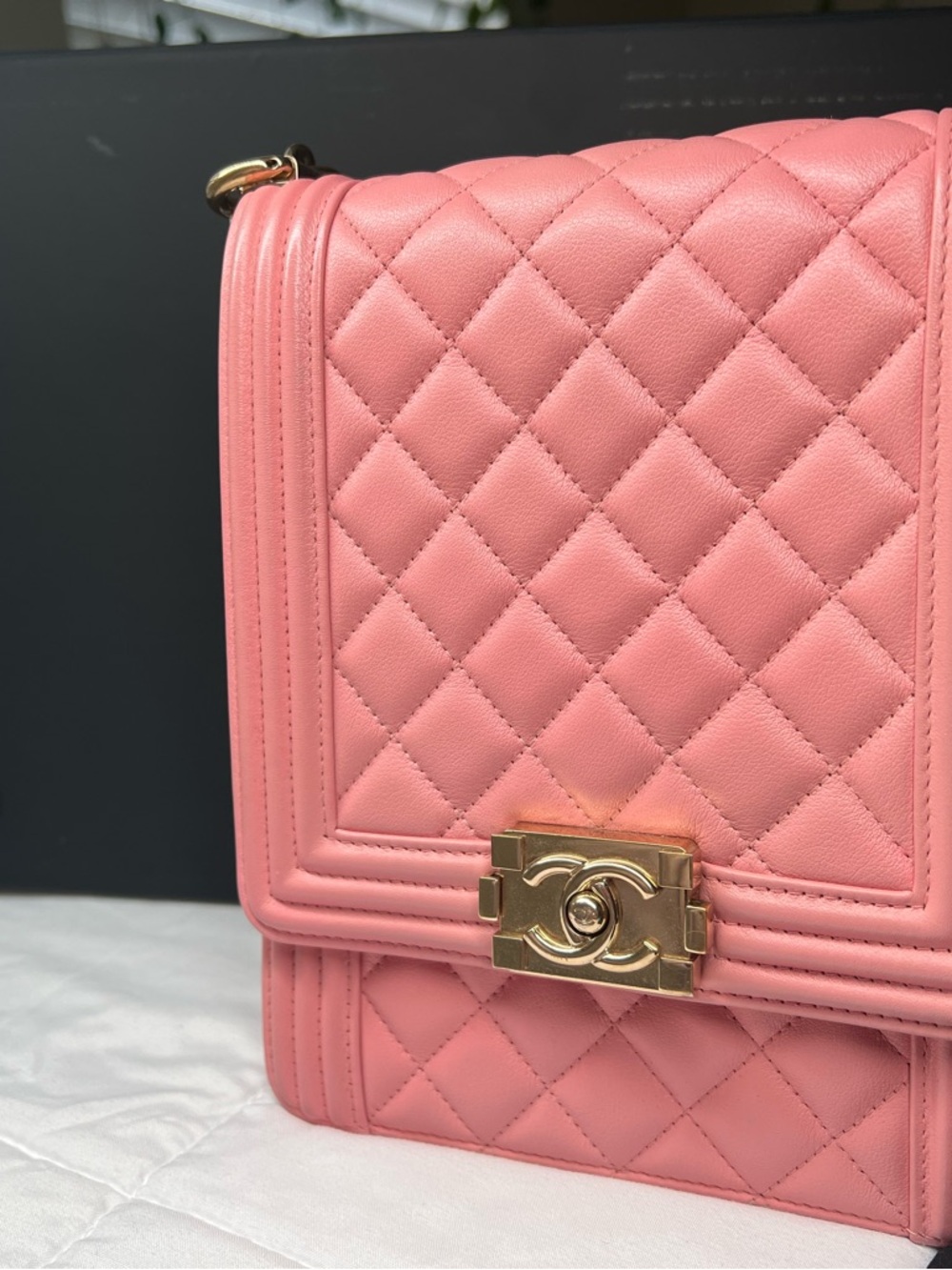 CHANEL Pink Quilted Leather Crossbody Bag with Gold Hardware